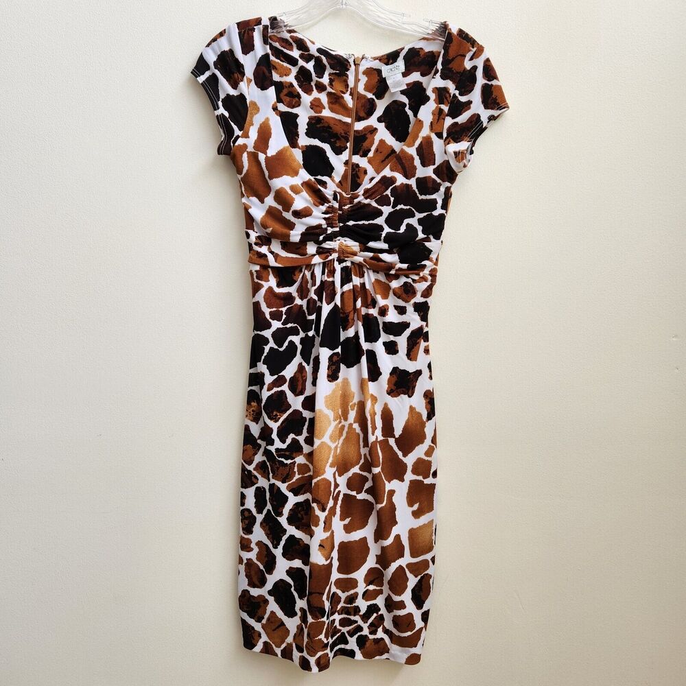 Cache Dress Womens Size 6 Brown Abstract Cap Sleeve Jersey Knit Gathered Lined